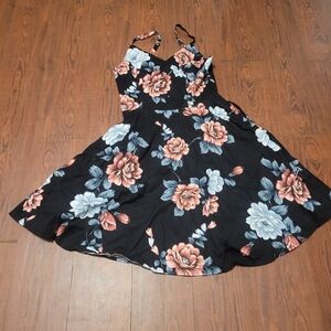 Floral Black Dress with Pink and Blue Flowers